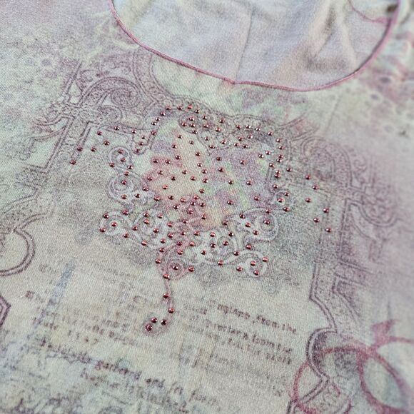 VTG B Friends Pink Fairy Y2K Graphic Fitted T-Shirt Size M Coquette Rhinestones - Picture 3 of 7